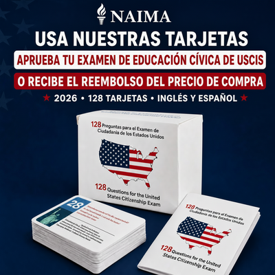 US Citizenship Flash Cards 2026 — 128 USCIS Civics Questions & Answers, Bilingual English & Spanish