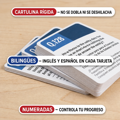 US Citizenship Flash Cards 2026 — 128 USCIS Civics Questions & Answers, Bilingual English & Spanish