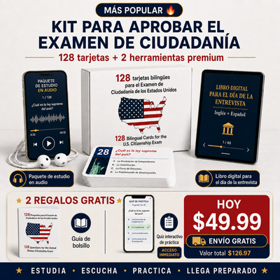 US Citizenship Flash Cards 2026 — 128 USCIS Civics Questions & Answers, Bilingual English & Spanish