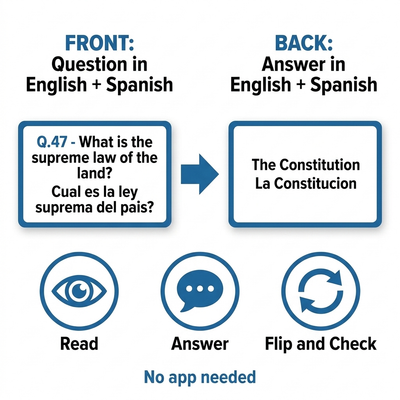 Bilingual flashcard - English and Spanish on every card